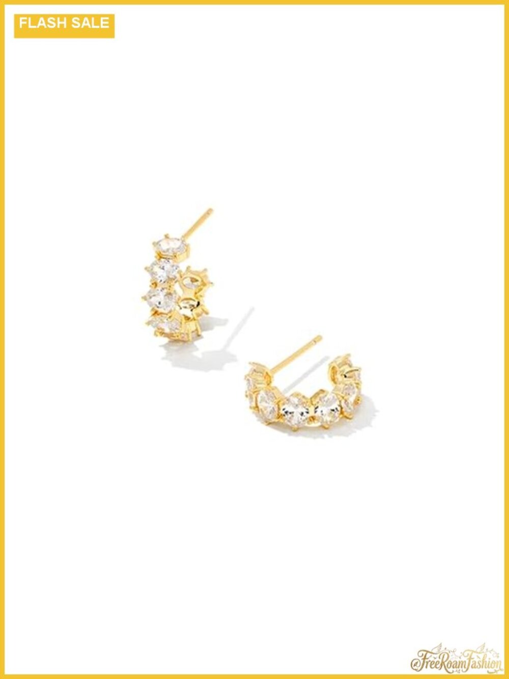 Crystal Huggie Earrings Gold Plated Lever Back Dainty Cubic Zirconia
